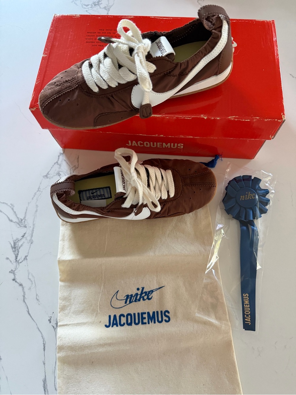 Jacquemus Kids Brown and White Retro Runner Sneakers with Cream Laces